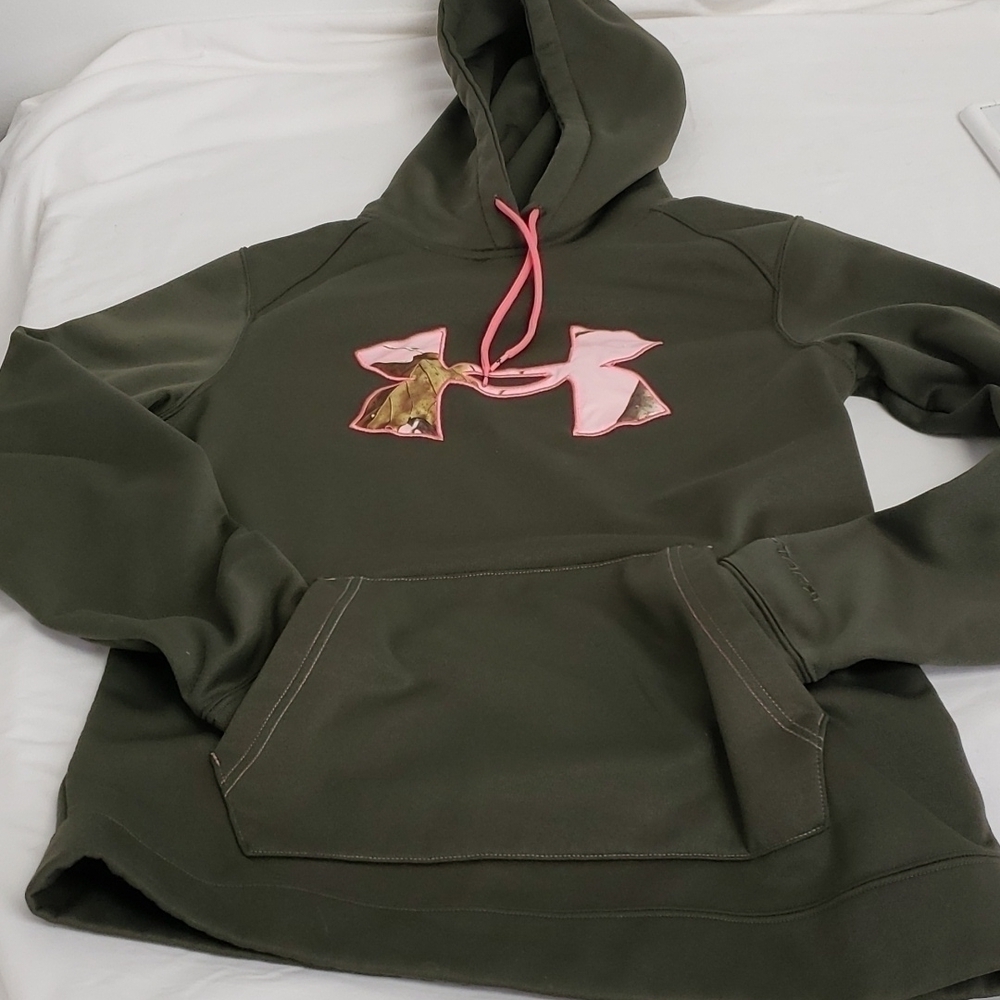 UNDER Armour Cold Gear Storm Hoodie Camo Green with Pink Accent Small VGUC - Picture 10 of 11